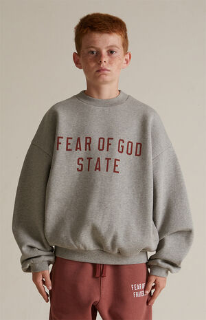 Kids Dark Heather Oatmeal Fleece Crew Neck Sweatshirt image number 2
