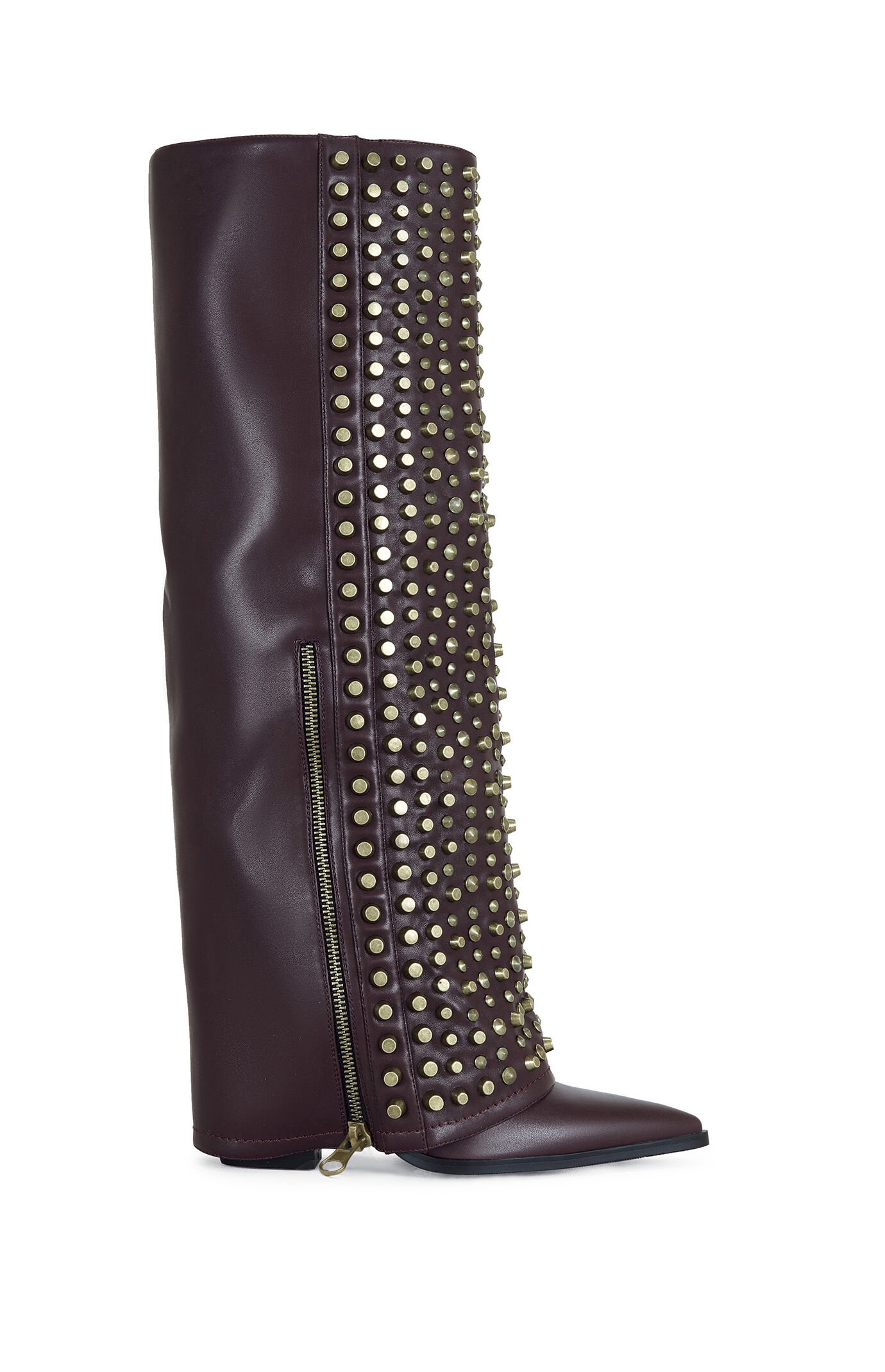 AZALEA WANG Agustue Burgundy Studded Faux Leather Knee High Boots