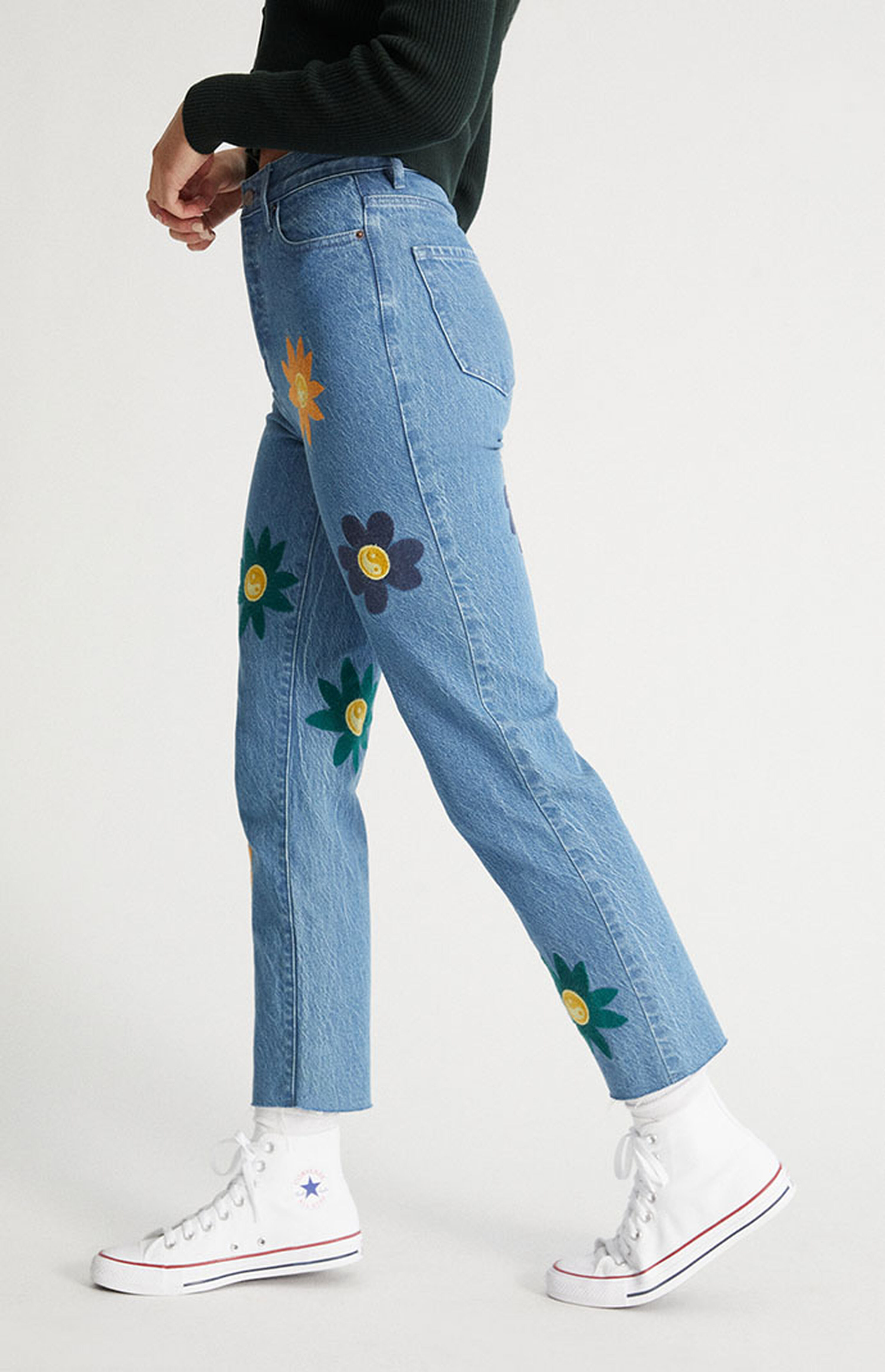 PacSun Eco Flower Embroidered High Waisted Straight Leg Jeans | PacSun