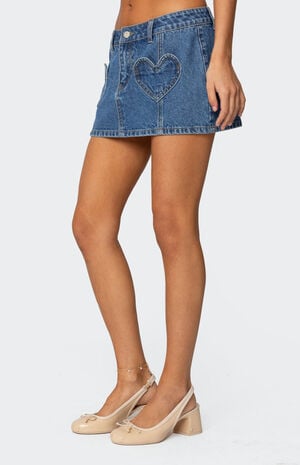 Heart Pocket Denim Mini Skirt image number 3