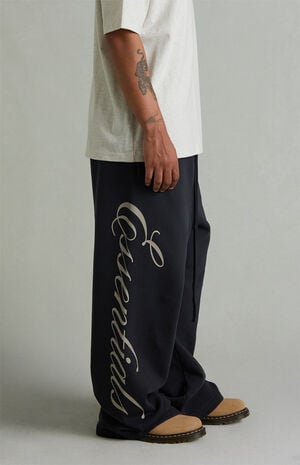 Vintage Black Script Logo Lounge Fleece Baggy Sweatpants image number 4