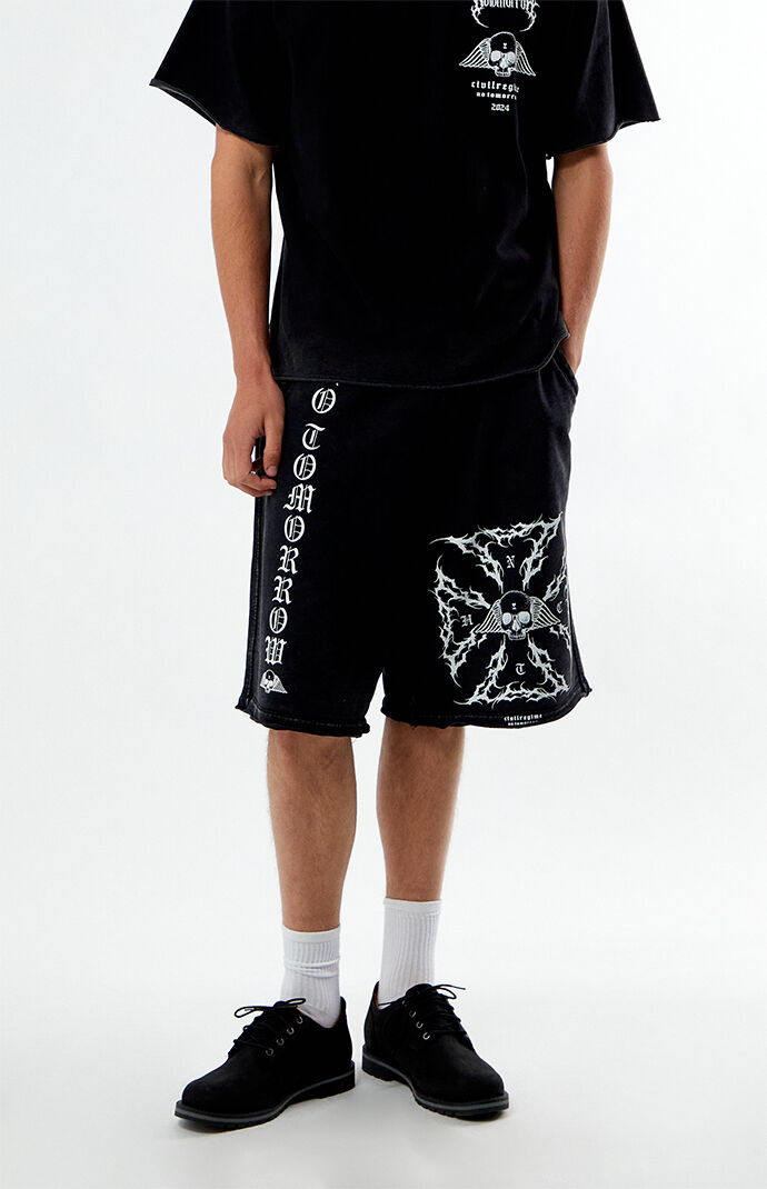 パンツ THE COLDEST MOMENT w TCM cap short sweat pants black No Tomorrow x Civil Active Iron Skull Sweat Shorts | PacSun