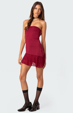 Lace Patchwork Asymmetric Mini Dress image number 4