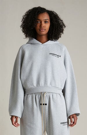 Women's Light Heather Grey Fleece Cropped Hoodie image number 2