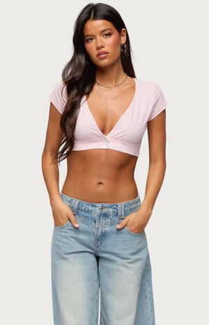 Cecey Button Up Crop Top image number 1