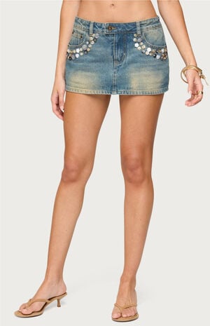 Mixed Buttons Denim Mini Skort image number 1