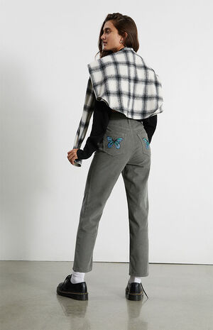 Butterfly Embroidery Corduroy High Waisted Straight Leg Jeans image number 2