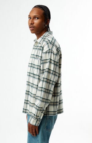 White Plaid Long Sleeve Flannel Shirt image number 3
