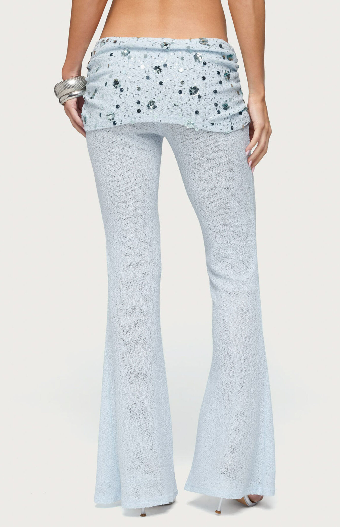 Edikted Zephyra Beaded & Sequin Foldover Pants