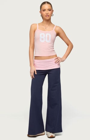 Petite Wide Leg Contrast Foldover Pants image number 4