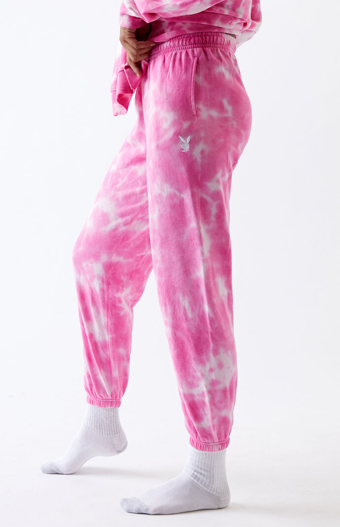 Pink tie dye playboy sweatpants outlet