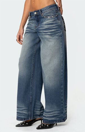 Faux Leather Pocket Low Rise Jeans image number 3