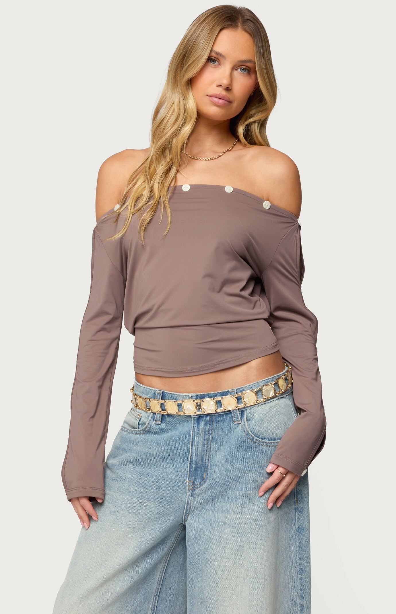 Edikted Ronee Off Shoulder Button Cutout Top