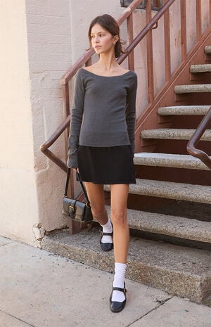 Gray Off-The-Shoulder Long Sleeve Top image number 1