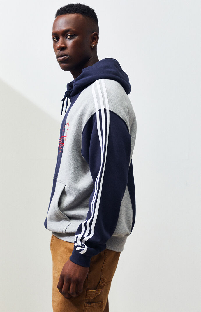 adidas grey & navy off court trefoil pullover hoodie