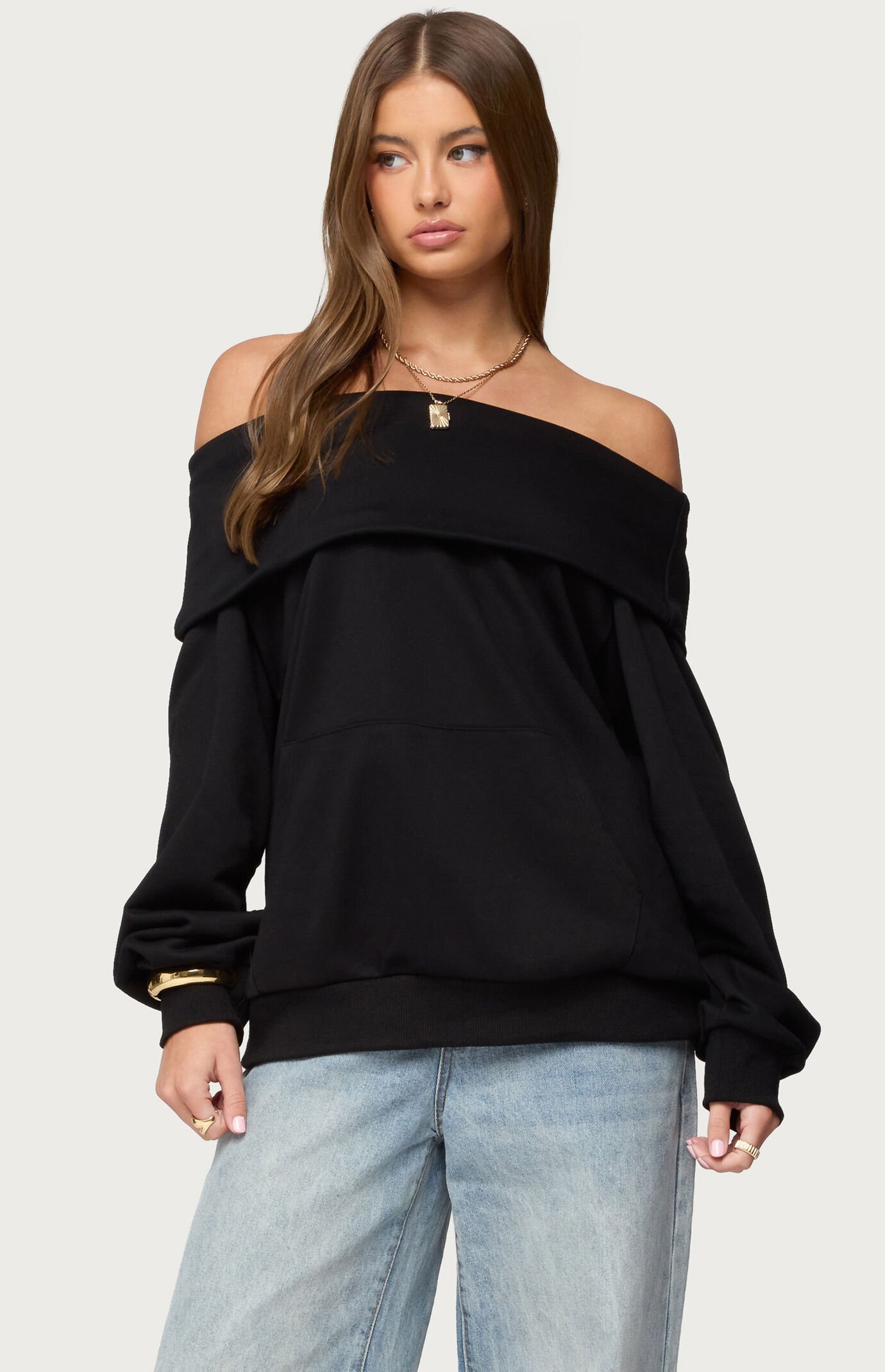 Edikted Ashlee Oversized Foldover Sweatshirt