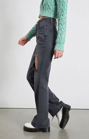 Eco Black Cutout High Waisted Bootcut Jeans image number 3