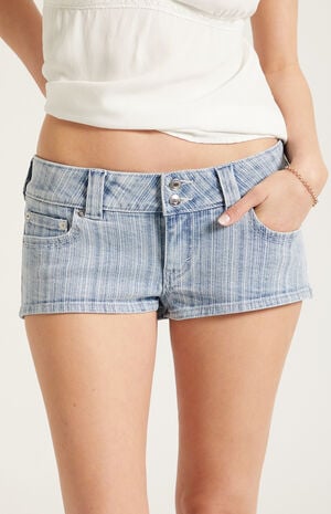 Tatum Ultimate Low Rise Denim Micro Shorts Stretch Striped Light Blue image number 5