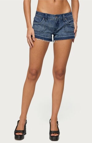 True Low Rise Denim Micro Shorts image number 1