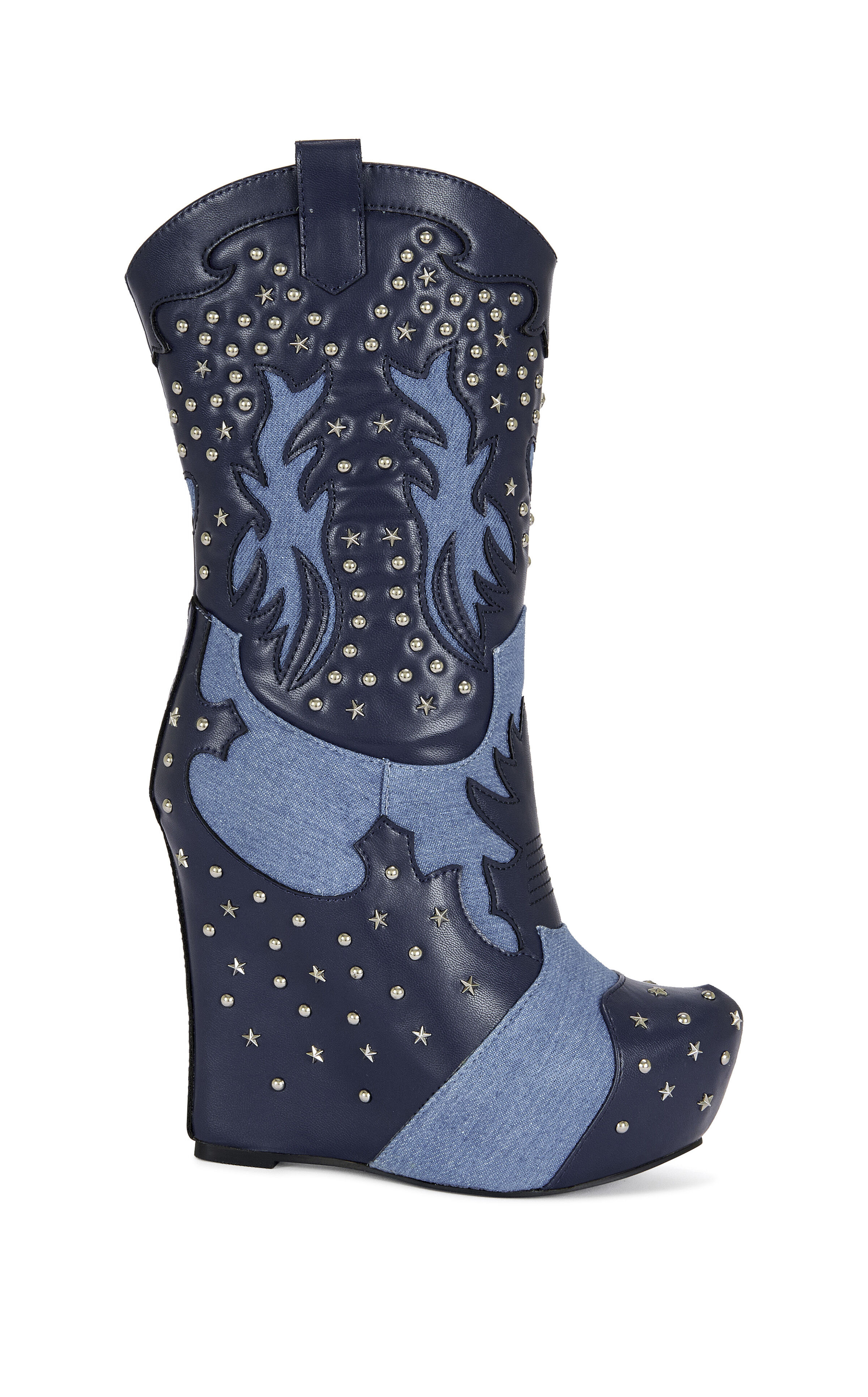 AZALEA WANG Women's Callia Denim Wedge Booties