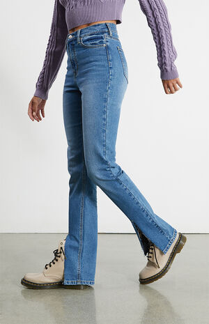 Medium Blue Split High Waisted Slim Fit Jeans image number 3