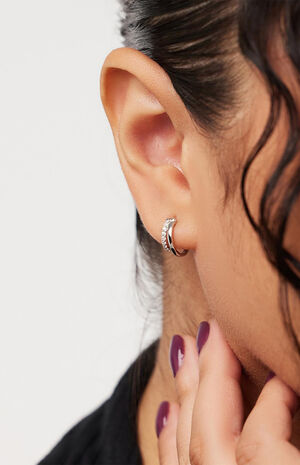 Toda Mini Silver Double Hoop Earrings image number 3