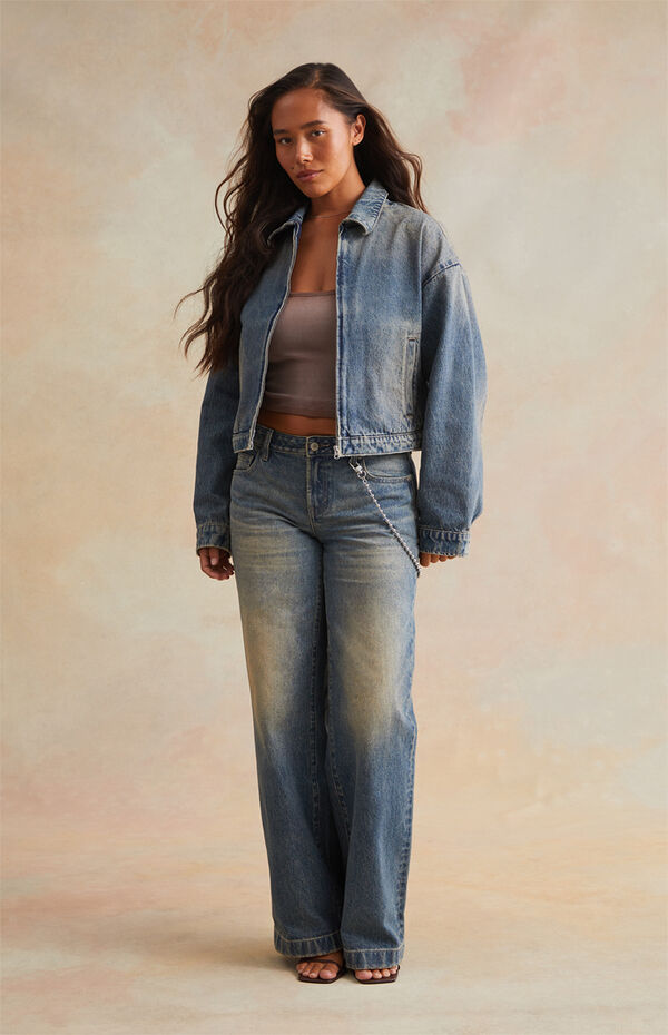 RARE DNM EDIT Medium Blue Embossed Denim Cropped Gas Jacket