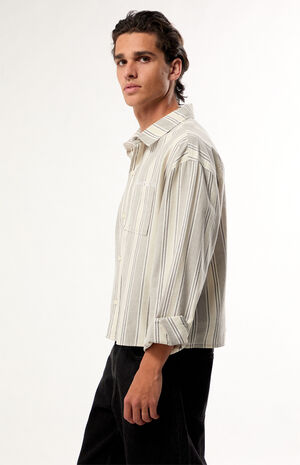 Cream Striped Noto Long Sleeve Cropped Shirt image number 2