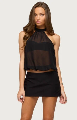 Sheer Built-In Bra Bubble Top image number 1