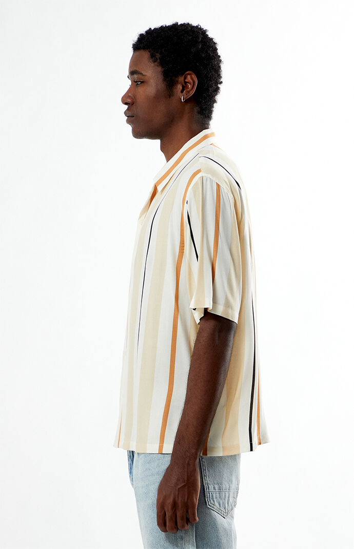 Pacsun Cream Striped Oversized Camp Shirt