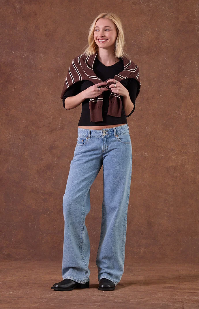 Pacsun Zoe Low Rise Girlfriend Jeans Button Pocket Light Blue