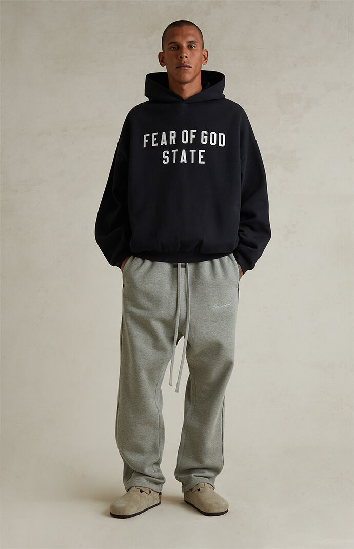 Fear of God ESSENTIALS Concrete Heather & Black Relaxed Fleece Sweatpants