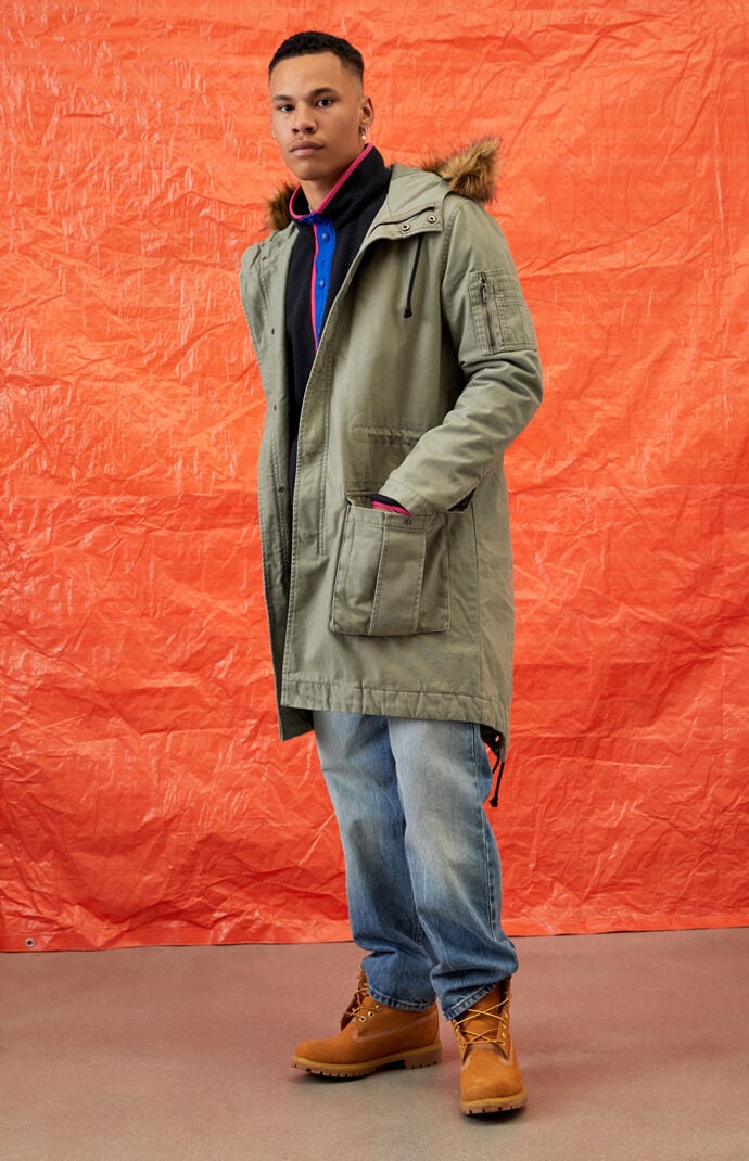 Olive Utility Faux Fur Hooded Parka