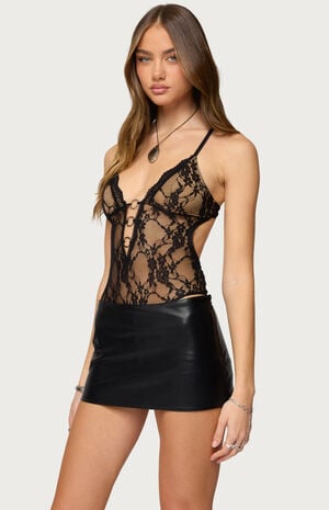 Liona Plunge Neck Sheer Lace Bodysuit image number 2