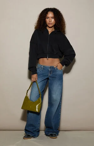 Ultra Soft Fleece Cropped Zip Up Hoodie image number 5