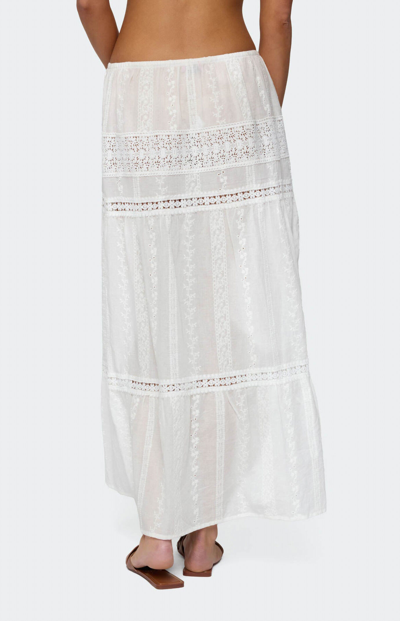 Edikted Embroidered Cotton Lace Slit Maxi Skirt