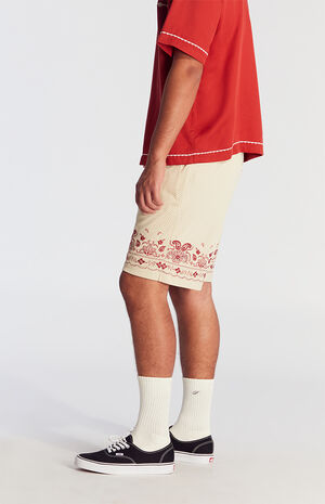 Tan Embroidered Mesh Basketball Shorts image number 3