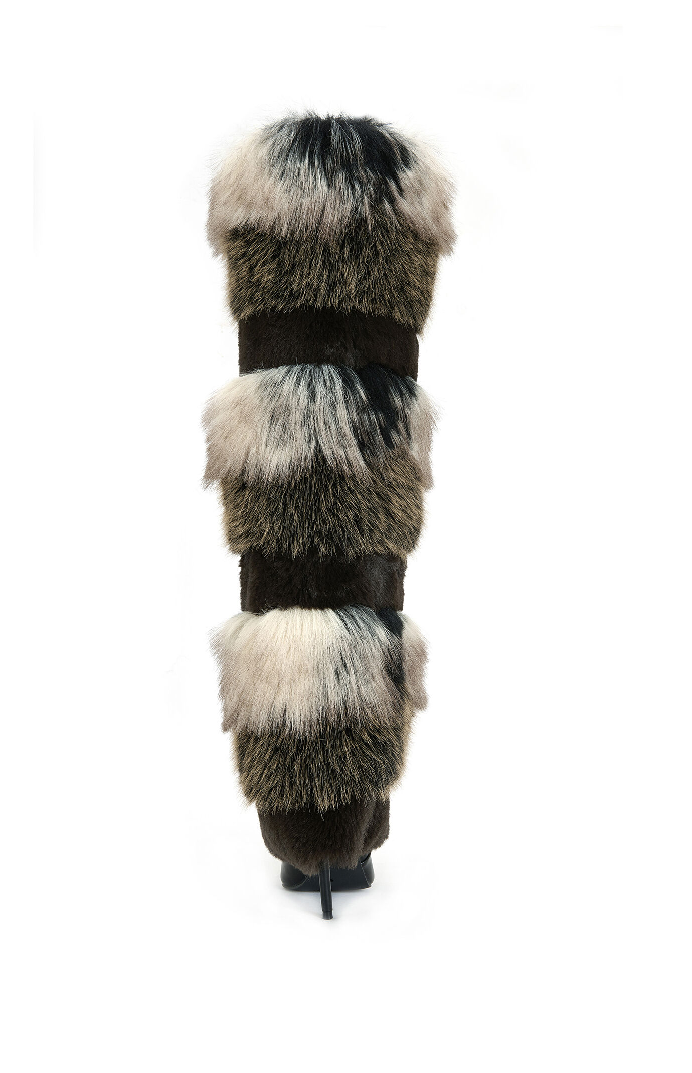 AZALEA WANG Langlau Brown Colorblock Faux Fur Stiletto Boots