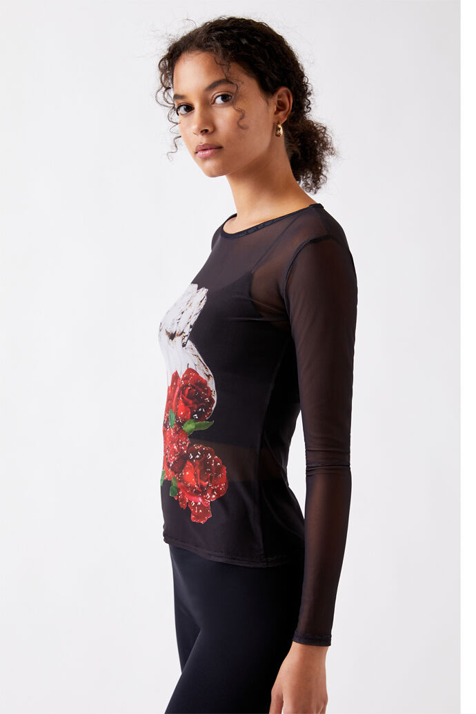 Graphic Print Mesh Top