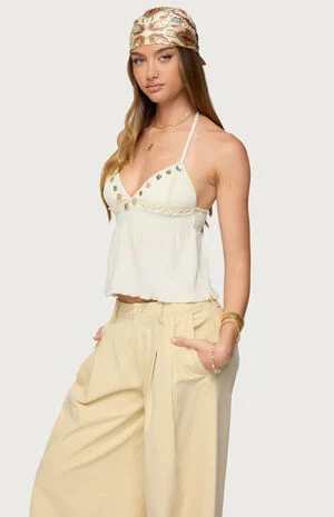 Textured Iridescent Babydoll Halter Top image number 2