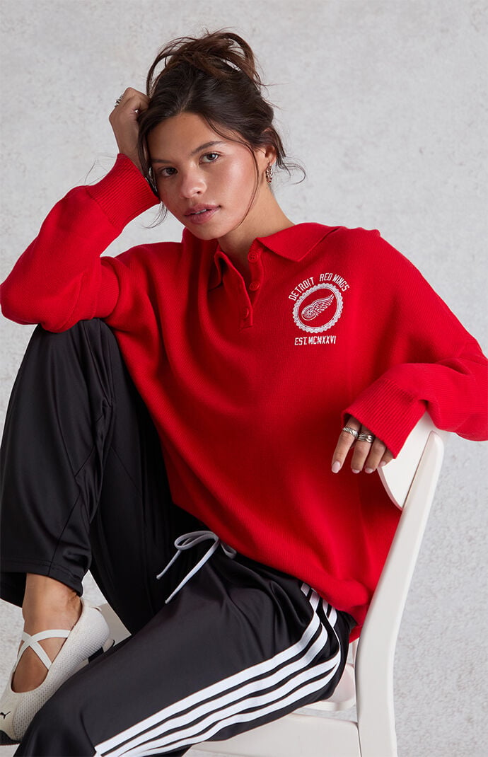 WILD COLLECTIVE Women's x NHL Detroit Red Wings Polo Sweater - Size Large