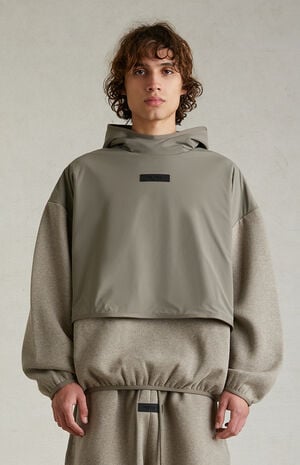 Dust Heather Grey Nylon Fleece Hooded Sweatshirt image number 2