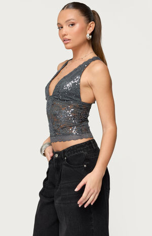 Isabela Sequin Sheer Lace Tank Top image number 2