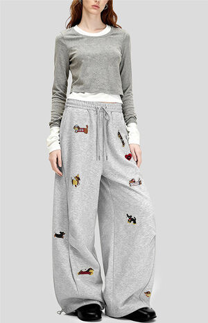 Embroidered Dog Barrel Sweatpants image number 2