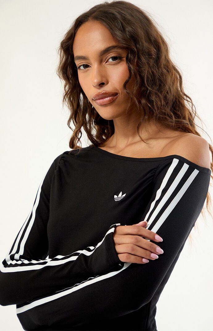 adidas Black One Shoulder Asymmetrical Long Sleeve Top