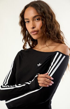 Black One Shoulder Asymmetrical Long Sleeve Top image number 2