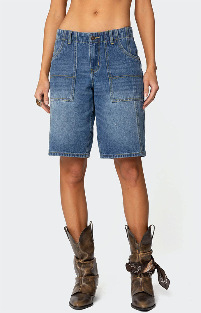 Edikted Tris Low Rise Denim Bermuda Shorts
