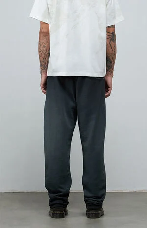 Black Washed Heavyweight Fleece Baggy Sweatpants image number 5