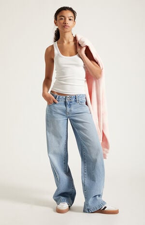 Casey Low Rise Baggy Jeans Double Button Medium Indigo image number 6