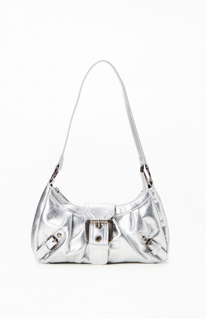 Pacsun Silver Faux Leather Front Buckle Shoulder Bag | PacSun